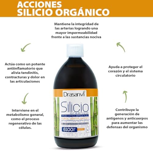 Silício Orgânico Precursor do Colagénio | Mineral Essencial para a Estrutura Celular | Ossos e Articulações |Urtiga Verde & Bambu | Assimilação Fácil, 6100 mg por dose, 1000 ml = 33 dias