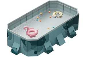 YEYGRIEM Foldable Swimming Pool, Rectangular Above Ground Swimming Pool for Outdoor Family Square Pool with Drain Plug and Drain Hole, Easy to Assemble (3m,Style B)