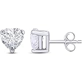 Birthstone Heart Stud Earrings for Women 5MM Simualted Gemstone Studs in 14K White Gold Plated 925 Sterling Silver Push Back Earrings Jewelry Gift for Her