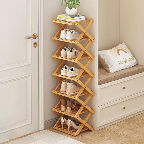 Akloya Vertical Narrow Shoe Rack, 7 Tier Portable Foldable No Installation Freestanding Shoe Rack for Corridors, Bedroom, Living Room, Corner and Small Spaces (7 Animals)