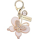 MONNEL MC487 Crystal Butterfly Lobster Clasp Charm for Women with Velvet Bag (White,1 Piece)