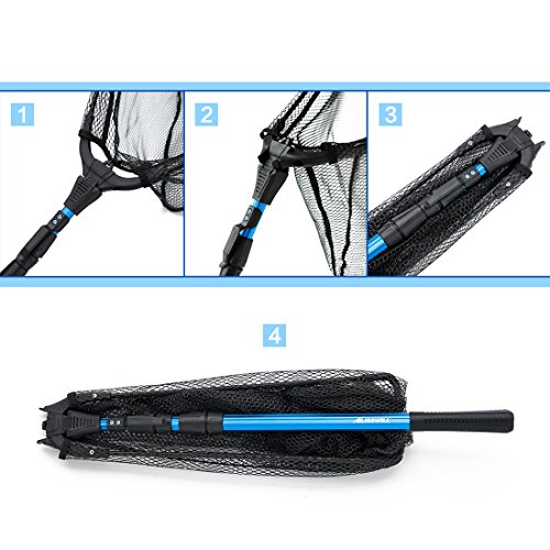 BLISSWILL Fish Net Foldable Fish Landing Net Collapsible with Extending Telescoping Pole HandleSafe Fishing Catching and Releasing (Hoop Size: 40cm/16in) - Thumbnail 3