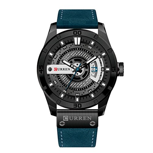 CURREN 8301 Top Brand Luxury Watch Men Date Display Cuero Creativo Cuarzo Relojes de Pulsera Azul