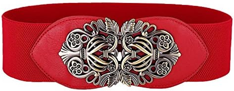 HowYouth Women's Ladies Vintage Wide Metal Interlock Buckle Stretchy Elastic Waist Belt