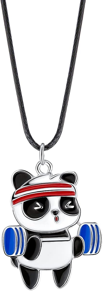 Winssigma Sports Panda Necklace with Black Cord Panda Jewelry Gift for Teen Girls and Boys: Clothing