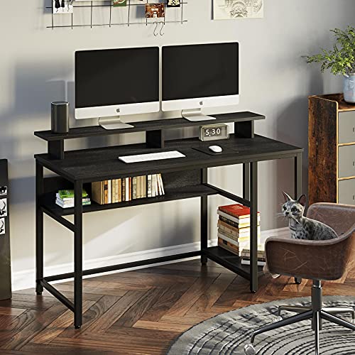 Rolanstar Computer Desk with Monitor Shelf, 47" Home Office Desk, Study