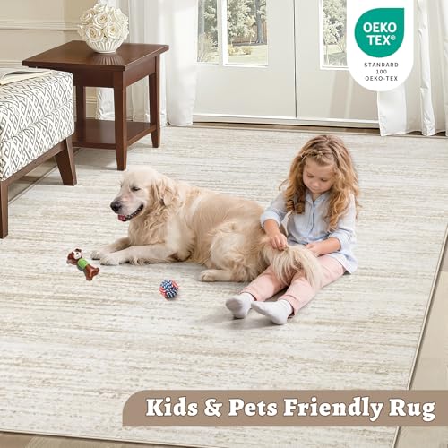 Area Rug 8x10 Living Room Rugs: Washable Modern Rug Large Non-Slip Soft Rugs Stain Resistant Printed Rug Indoor Carpet for Bedroom Kitchen Dining Room Nursery Playroom Home(Beige, 8'x10')