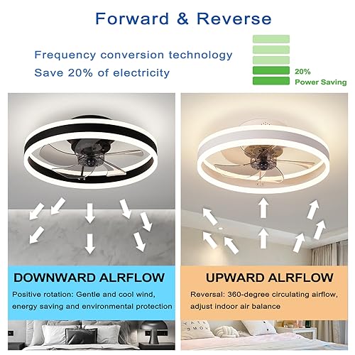 OMGPFR Reversible Ceiling Fan Silent Remote Control 6 Speeds Bedroom Ceiling Fan with Modern Light Living Room 24 W Dimmable LED Ceiling Fan, Gold 50 cm