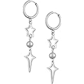 Sacina Silver-tone Spike Hoop Star Earrings, Grunge Emo Punk Y2k Gothic Earrings, Christmas Jewelry Gift for Women