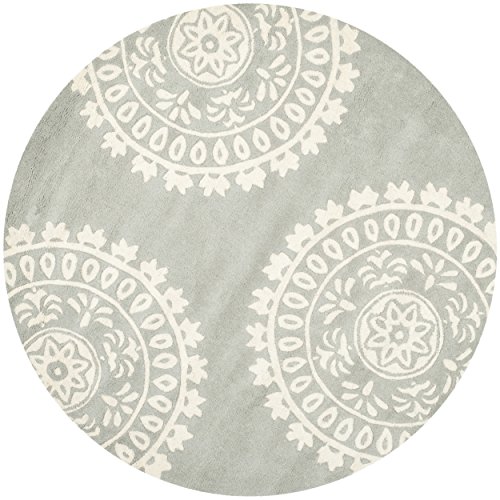 Safavieh Bella Collection BEL121A Handmade Grey and Ivory Premium Wool Round Area Rug (5' Diameter)