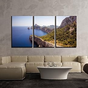 3 Piece Canvas Wall Art - Wonderful Landscape with Deep Blue Ocean and Mountain - Modern Home Art Stretched and Framed Ready to Hang - 16"x24"x3 Panels