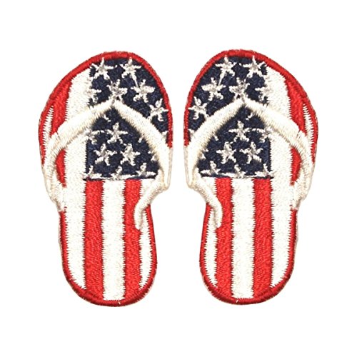 ID 1077AB Set of 2 American Flag Flip Flop Patches Embroidered Iron On Applique