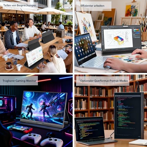 Monitor Portátil 15.6" Full HD 1080P IPS - Tela Portátil para Notebook e Extensor de Tela, HDR, com Alto-falantes e Capa Magnética Integral, USB-C Mini HDMI para Laptop, Celular