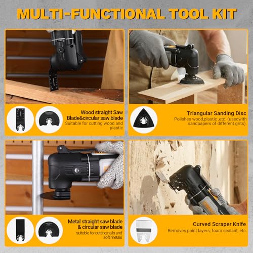 DEKOPRO Herramienta Multiherramienta oscilante de 300W, 15 000-22 000 rpm, Multitool Eléctrico con Cable, Control de 6 Velocidades, Incluye 20 Hojas de Lija, Apto para Madera, Plástico y Metal