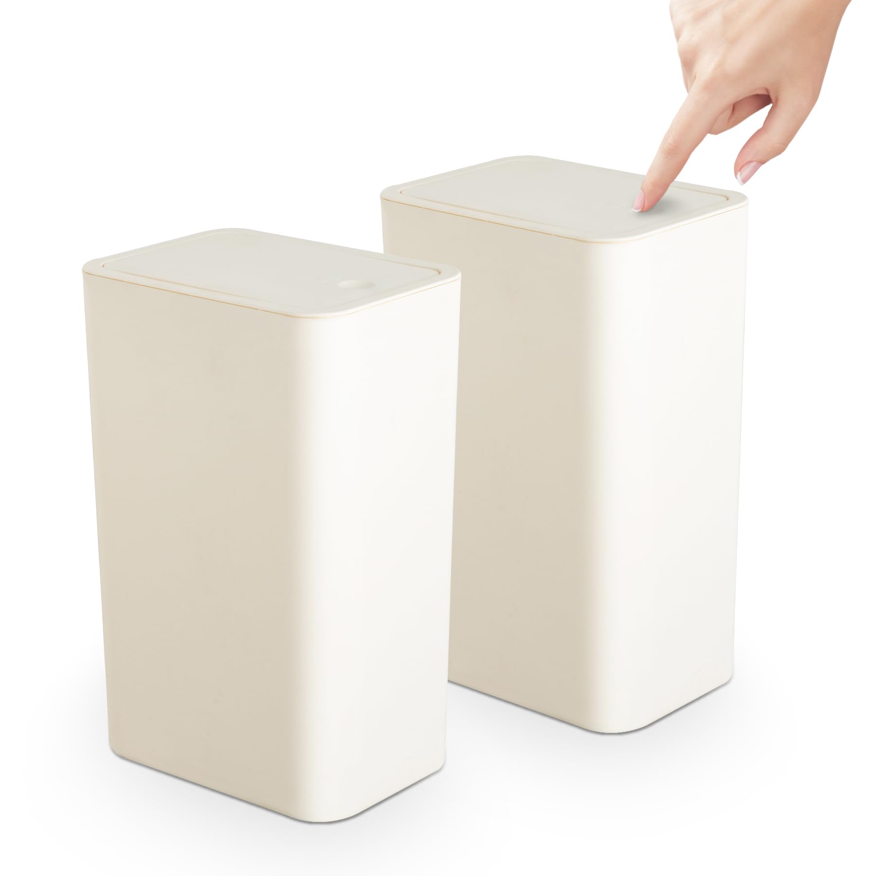 Photo 1 of TrashAid 2 Pack Bathroom Trash Can with Lid, 2.6 Gallon / 10 Liter Small Garbage Can with Press Top Lid, Plastic Wastebasket with Pop-up Lids for Toilet, Office, Bedroom, Living Room, White