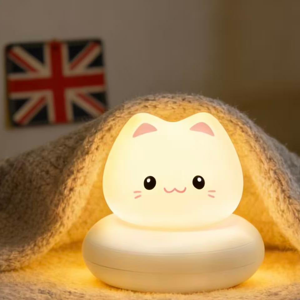 ILLUMYN Cat Night Light Kids, Cute Soft Glow Kitten Nightlight, Rechargeable Dimmable Bedside Lamp with 30mins Timer for Baby Toddler Children Kids Girls, Cute Stuff Room Decor