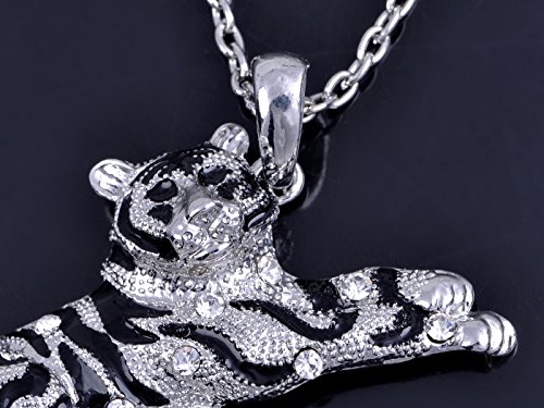 Alilang Golden Tone Rhinestone Black Enamel Stripe Tiger Pendant