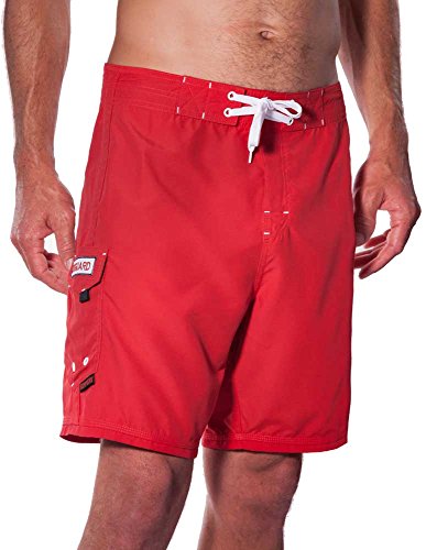 Maui Rippers Lifeguard Uniform 4 Way Stretch 19" With Lifeguard Patch (32, Red)
