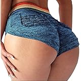 YOFIT Womenâ€™s Ruching Detail High Waist Workout Running Yoga Shorts Athletic Sports with Pockets Blue XL