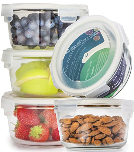 Glass Meal Prep Containers Glass Round - Glass Food Storage Containers - Glass Storage Containers With Lids - Glass Lunch Containers Food Container - Glass Food Containers [5pk, 25oz]