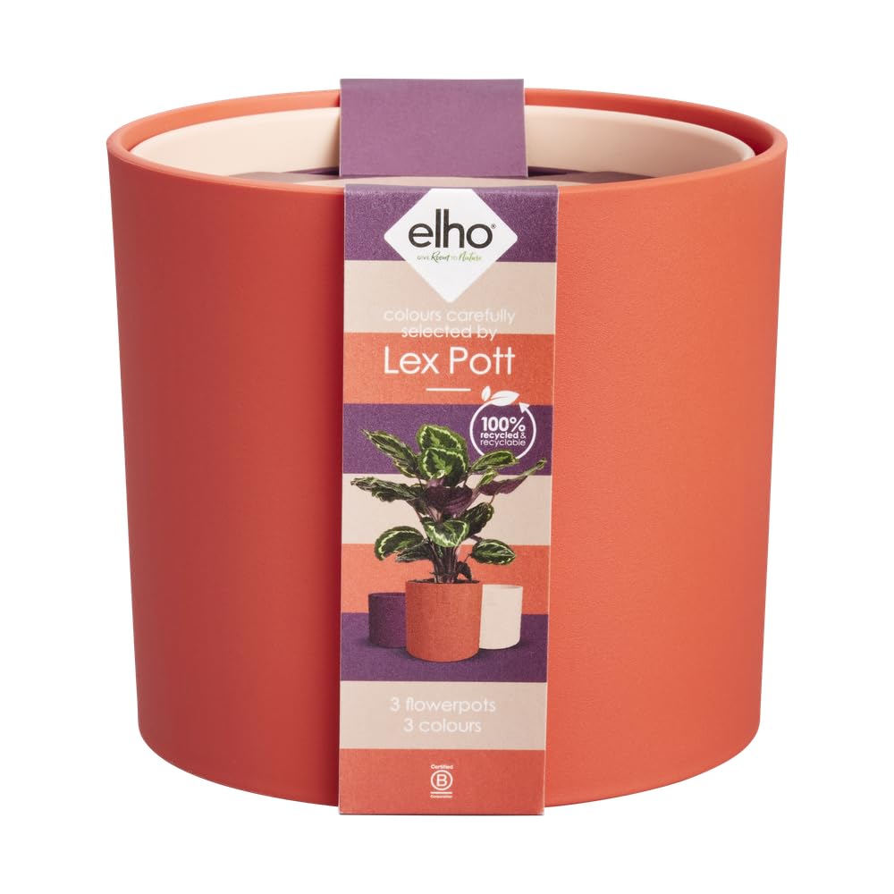 elho Lex Pott set of 3 - Plant Pots Indoor - 100% Recycled Plastic - Ø 11, 13 and 14 cm - Red/Coral Red