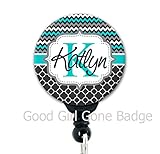 Retractable Badge Reel - Chevron Trellis Blue - Personalized Name - Badge Holder
