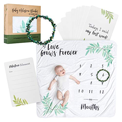 Satori Native Premium Baby Monthly Milestone Blanket | 15 Custom Milestone Cards & Beautiful Wreath Frame | Personalized Photography Background Prop for Boy or Girl | Perfect Baby Shower Gift