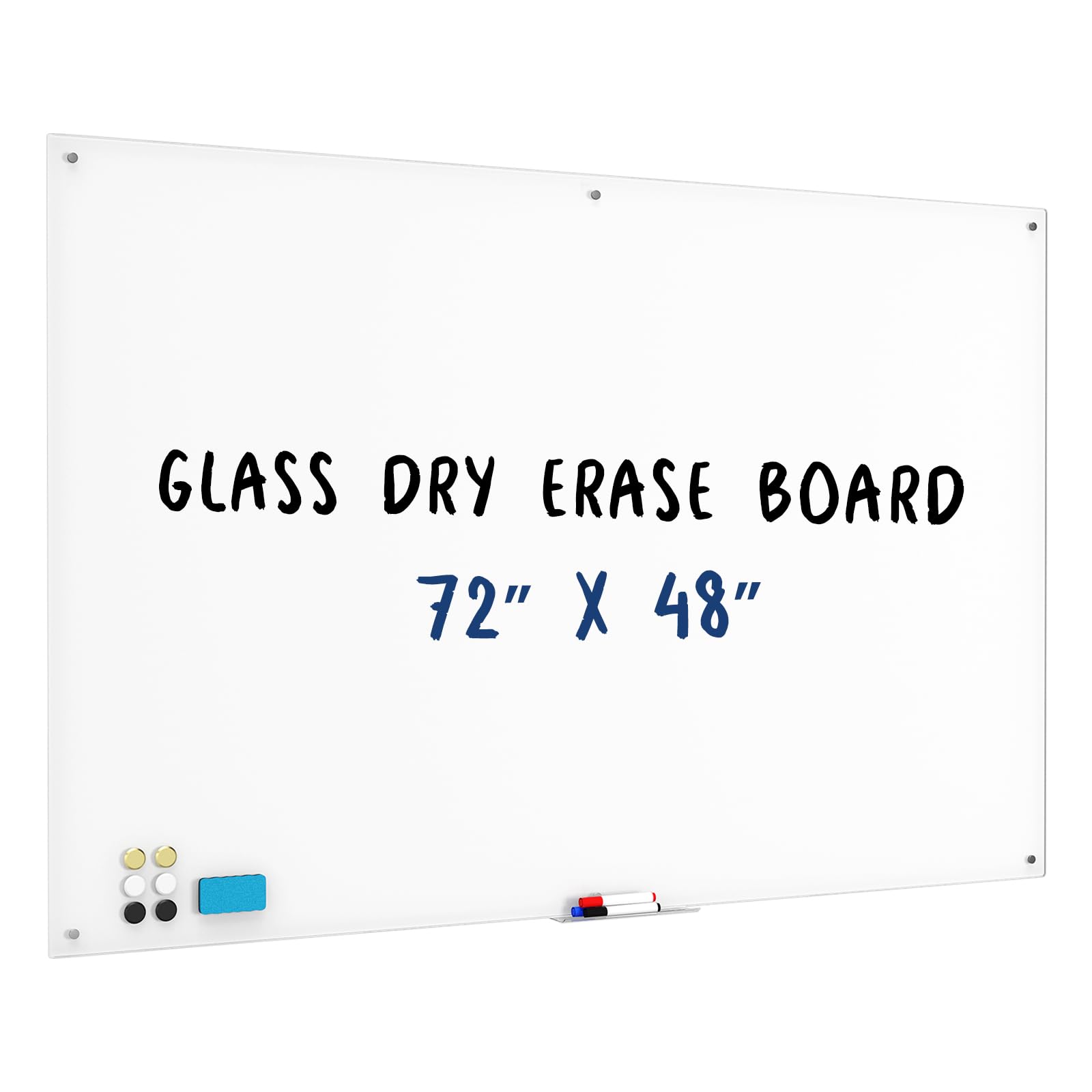 Photo 1 of Lumspax 0.3mm Reinforced Metal Backing Glass White Board for Wall, 72" x 48" Extra Large Magnetic Pure White Tempered Glass Board with Frameless Design, 6' x 4' Big Dry Erase Board for Home, Office