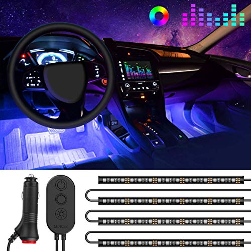 One-Line Interior Car Lights, Govee RGB Multicolor Music Car LED Strip Light, Waterproof Underdash Lighting Kits with Sound Active Function and Simple Control, 4pcs 48 LED, 12V Car Charger Included