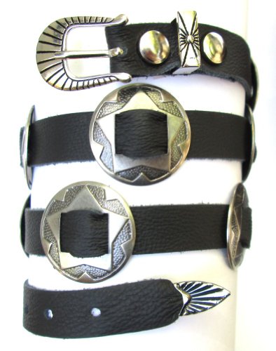 Western Hatband Hat Band Black Leather with 10 Antiqued Conchos NEW