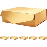 PACKHOME 6 Large Gold Gift Boxes 13.5x9x4.1in with Magnetic Lids | sturdy cardboard,glossy finish,bulk gifting,reusable for luxury gifts,weddings,anniversary