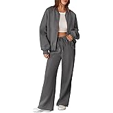 Aleumdr Women's 2 Piece Outfits Oversized Fleece Sweatsuit Zip Up Long Sleeve Sweatshirt with Wide Leg Sweatpants
