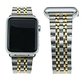 CHC Apple Watch Band 42mm Stainless Steel Accessories Bands Compatible with Apple Watch Series 1/2/3 for Men and Women ( H7 Silver Gold )