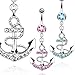 Nautical Anchor Gemmed Belly Ring 316L Surgical Steel 14g Dangle Navel Ring
