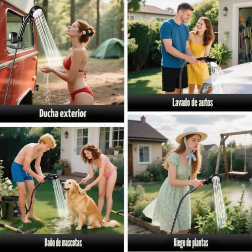 Goody King Portable Camping Shower with Pump Battery 6000 mAh – Water Shower Kit with Folding Bucket 20L, Head 3 Modes, Hose 2 m, IPX7, USB-C Charging – Shower Camper Van Outdoor Dog Garden