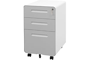 LVSTEEL 3 Drawer Mobile File Cabinet with Lock,Under Desk Metal Filing Cabinet for Home Office fits Legal/Letter/A4File,Fully Assembled Except Wheels,Gray