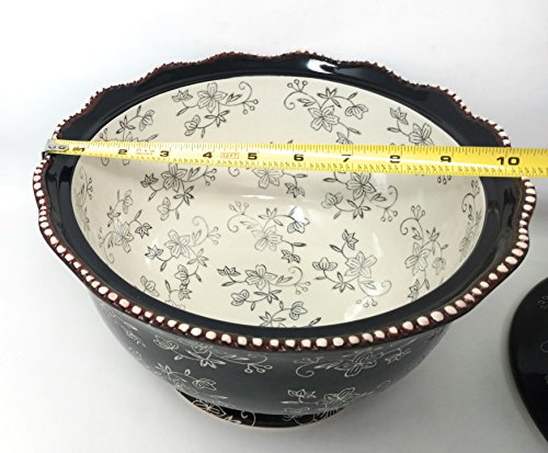 Temp-tations 3 qt Serving Bowl with Lid, Stoneware, Scallop & Flange Edge …(Floral Lace Black) - Thumbnail 4