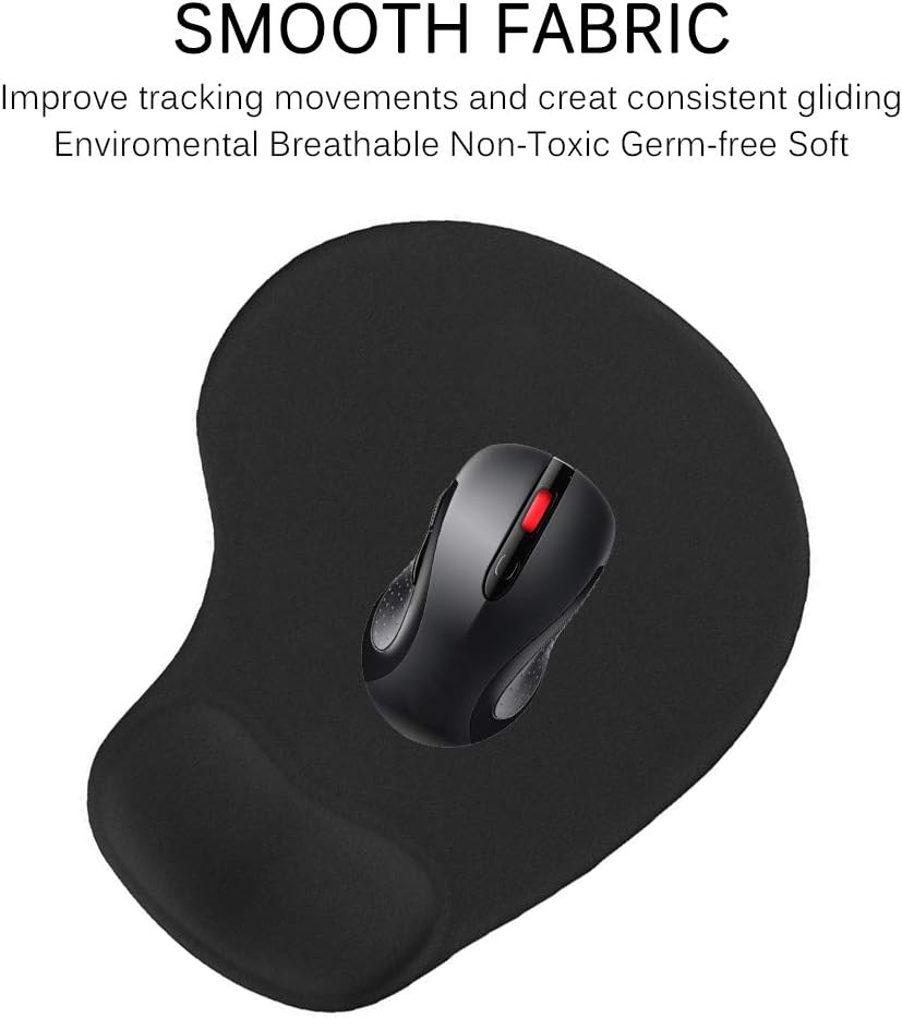 YingStar Mouse Pad Mouse Mat with Gel Wrist Rest Support Anti-Slip Rubber Base Comfort Gaming Mouse Pad for Laptop Computer PC (Black) - Image 3