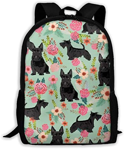 Scottie Dog Florals Fabric Scottish Terrier Dog Fabric_568 Travel Laptop Backpack, Extra Large College School Student Backpack for Men and Women，Classic Backpack。