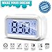 Alarm Clock Digital Large LCD Display Battery Operated Modern Portable Morning Sensor Smart Snooze Back-Light Multi-Function Clock Time Date Month Temperature for Office Bedroom Dormitory (White)