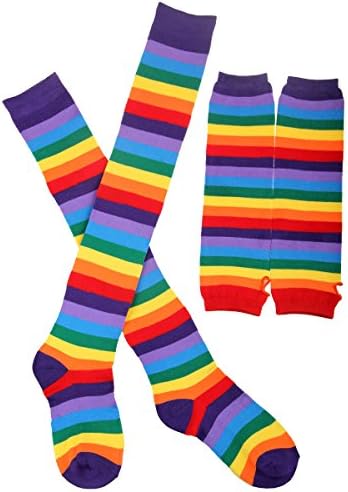 Colorful Rainbow Stripe Long Knit Gloves Socks Set Party Accessory (Rainbow Stripe)