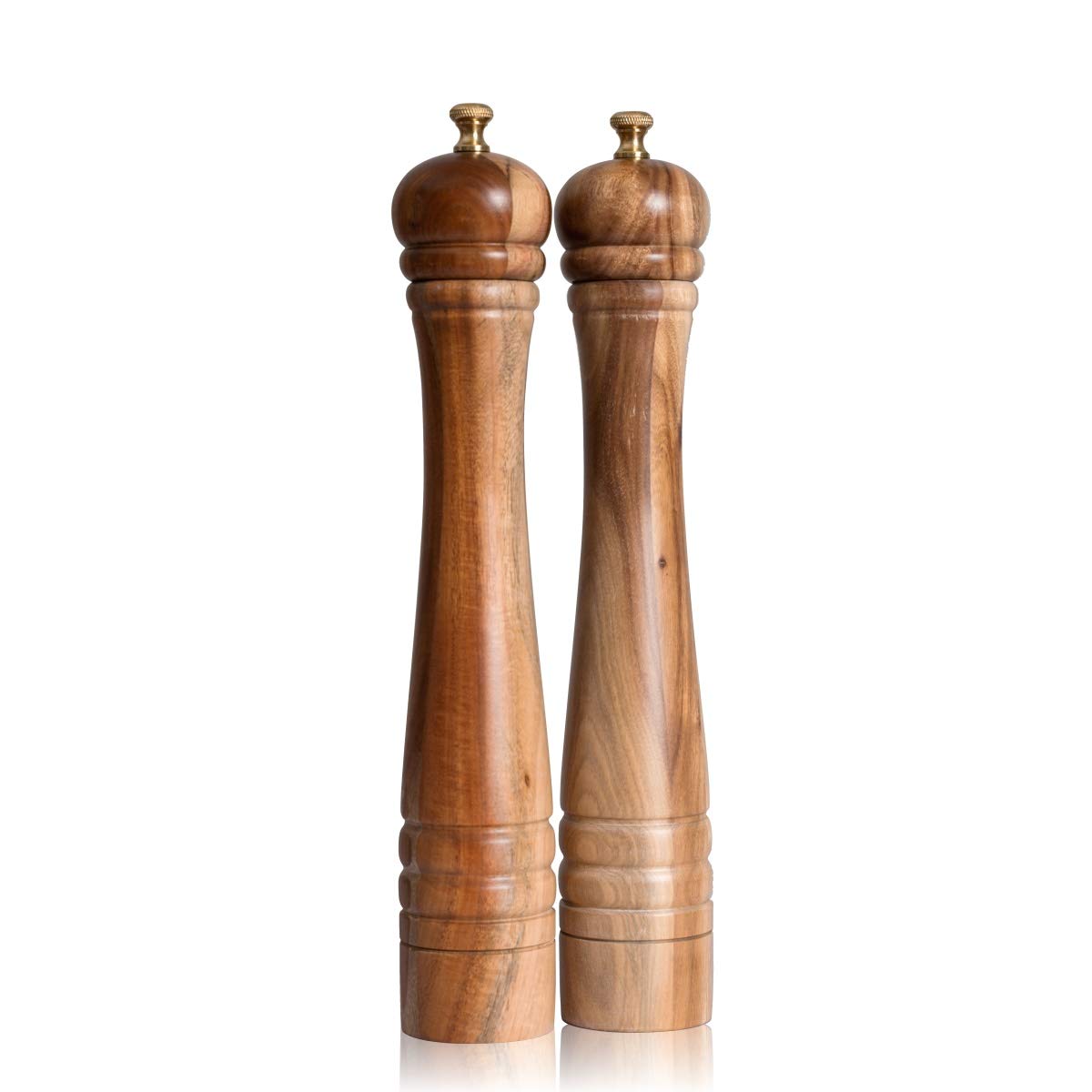 DeroTeno Salt and Pepper Mill Set, Pepper Grinder with Adjustable Stainless Steel Grinder, Salt Grinder with Ceramic Grinder, Acacia Wood, Height 30 cm