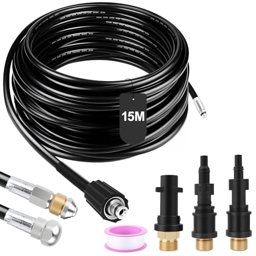 Universal hose kit 15 m Ruspela replacement hose compatible with Karcher K2 K3 K4 K5 K6 K7 for Lavor for Bosch for Parkside, including 3 adapters, 2 nozzles and 1 tape