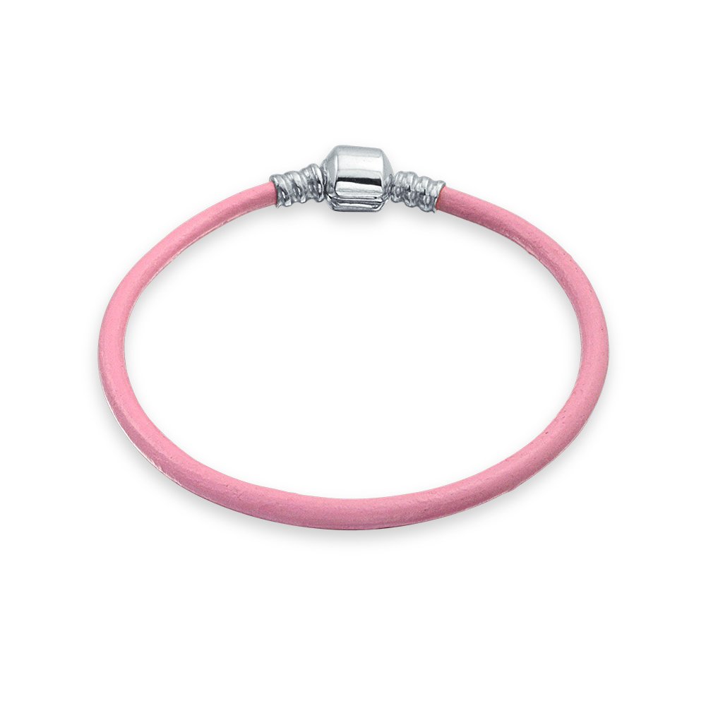 Bling Jewelry Starter Pink Genuine Leather Bracelet For Women For Teen Fits European Beads Charm .925 Sterling Silver 7 Inch — image 1