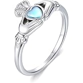 OUTANG Moonstone Claddagh Rings for Women 925 Sterling Silver Irish Claddagh Heart Moonstone Ring Ladies Jewelry Gifts
