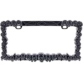 United Pacific Universal Die-Cast Metal, Black Skull License Plate Frame Holder for Cars, Trucks, RVs, Semi, Tough & Durable Car Accessories - 1 Unit