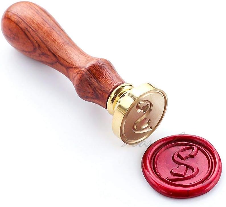 VOOSEYHOME Initial Letter Alphabet S with Heart Wax Seal Stamp with Rosewood Handle, Decorating on Gift Packing Invitation Envelope Letter Card Book for Birthday Themed Parties Weddings Signatures
