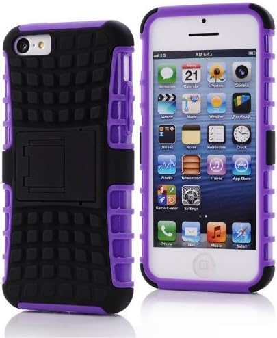 iPhone 5C Case, iPhone 5C Armor Cases- [2 Pack] Tough Armorbox Dual Layer Hybrid Hard/Soft Protective Case with Screen Protector by Cable and Case - Purple Armor Case