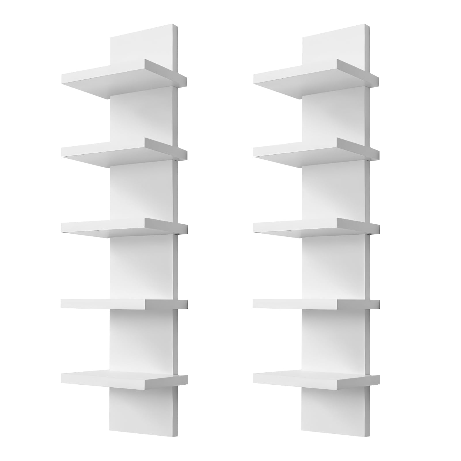 Photo 1 of 2 Pack 5 Tier Wall Shelf Unit - Narrow Smooth Laminate Finish - Vertical Column Wall Decor Mount Floating Storage Home Decor Organizer Tall Tower Utility Shelf for Bedrooms, Living Rooms(White)