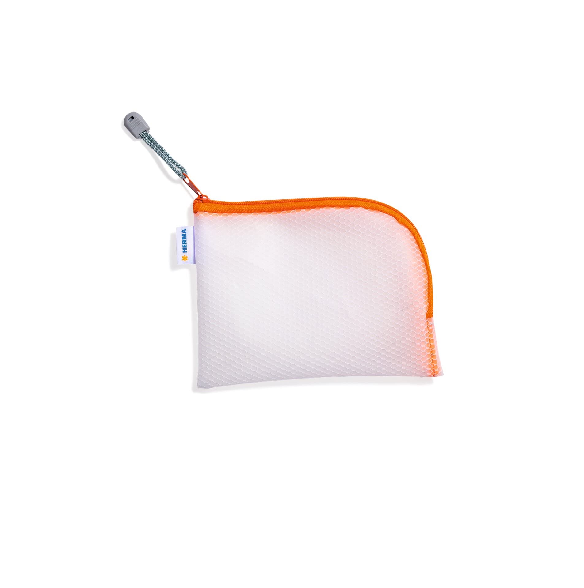 HERMA 20028 Zip Pocket Travel Case A6 Transparent Orange Small Lockable Clear Pocket with Zip, Toiletry Bag for Mobile Phone, Charging Cable, Cosmetics, Pens, Keys